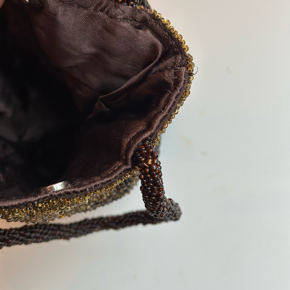 Vintage 90s Chocolate & Gold Beaded Handbag - Picture 3 of 3